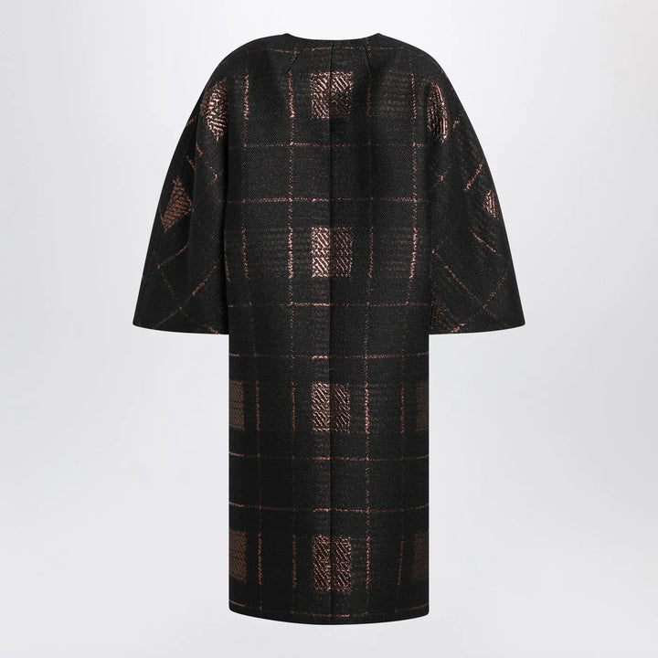 Max Mara Atelier - Black cocoon coat in jacquard lamé Brand Coats &amp; Jackets