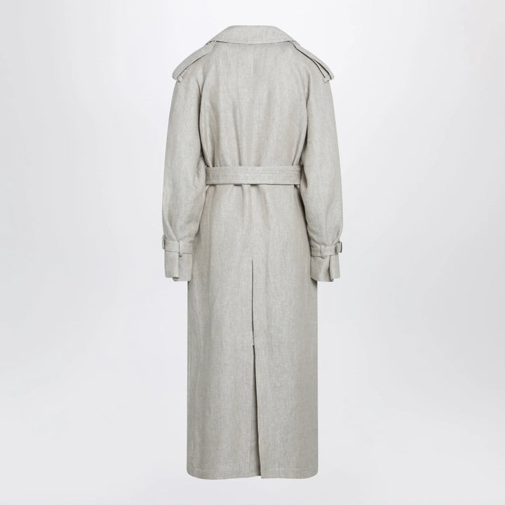 Max Mara - Sand-coloured double-breasted duster coat in linen drill Brand Coats &amp; Jackets