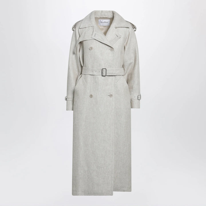 Max Mara - Sand-coloured double-breasted duster coat in linen drill Brand Coats &amp; Jackets 40  IT