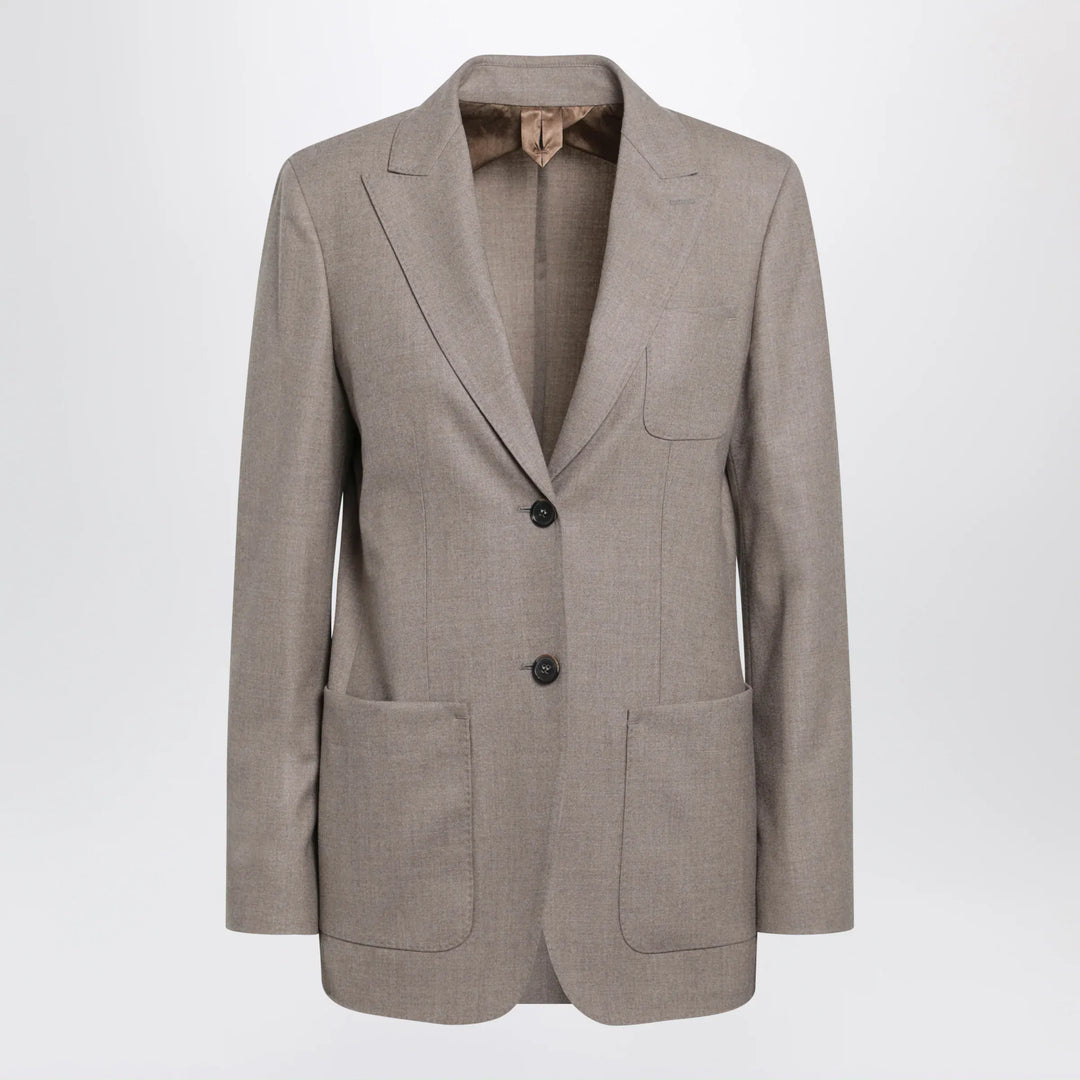 Max Mara - Single-Breasted Jacket in Dark Khaki Cashmere Foulé Brand Coats &amp; Jackets 40  IT