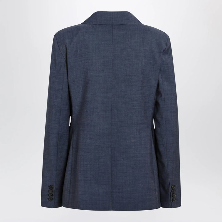 Max Mara Studio - Double-Breasted Jacket in Denim Blue Wool Canvas Brand Coats &amp; Jackets