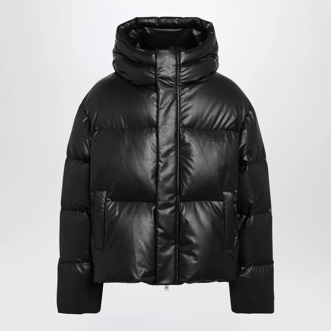MM6 Maison Margiela - Hooded down jacket in glossy leather black Brand Coats &amp; Jackets 46 IT