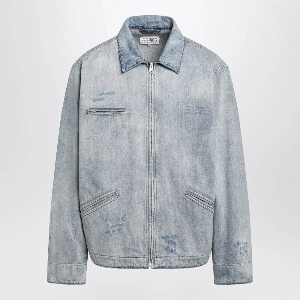 MM6 Maison Margiela - Washed Blue Zip-Up Denim Jacket Brand Coats & Jackets 46 IT