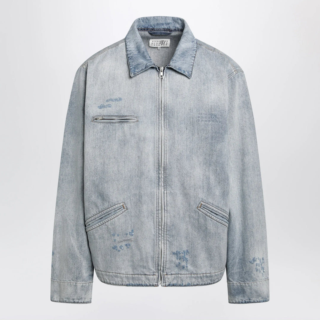 MM6 Maison Margiela - Washed Blue Zip-Up Denim Jacket Brand Coats &amp; Jackets 46 IT