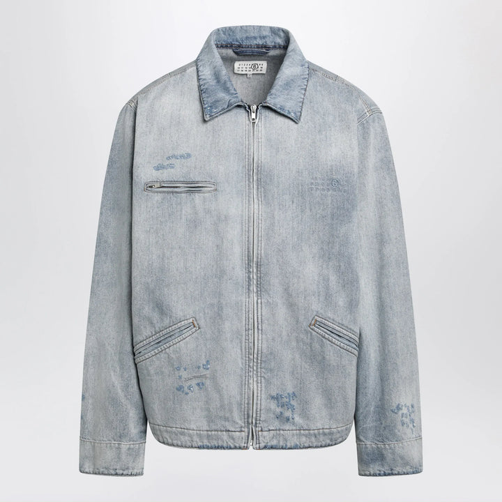 MM6 Maison Margiela - Washed Blue Zip-Up Denim Jacket Brand Coats &amp; Jackets 46 IT