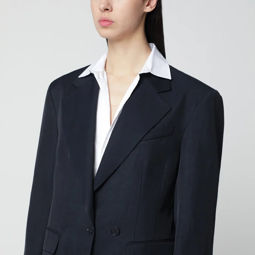 P.A.R.O.S.H. - Blue linen-blend single-breasted jacket Brand Coats &amp; Jackets