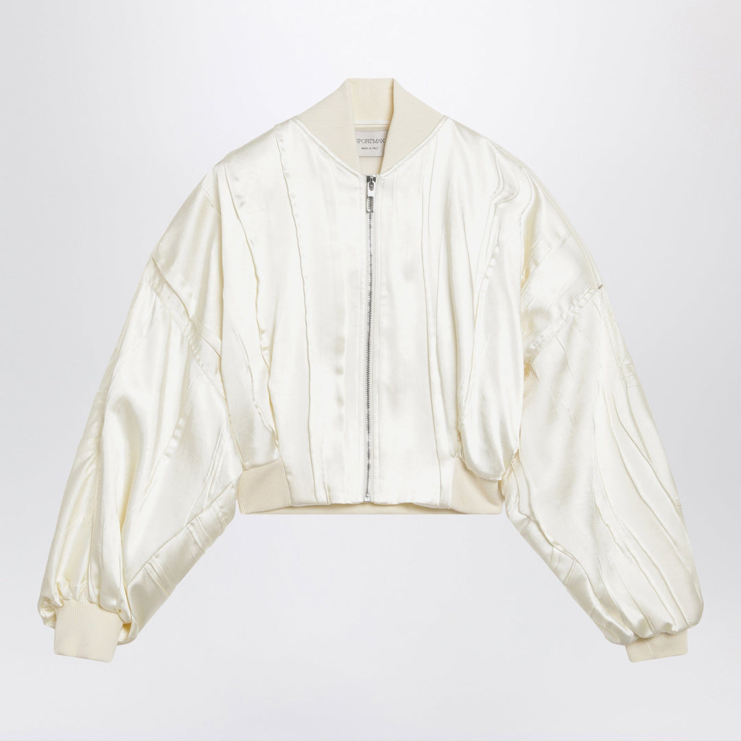 Coats &amp; Jackets 42  IT Sportmax - Ivory pleated satin bomber jacket Brand