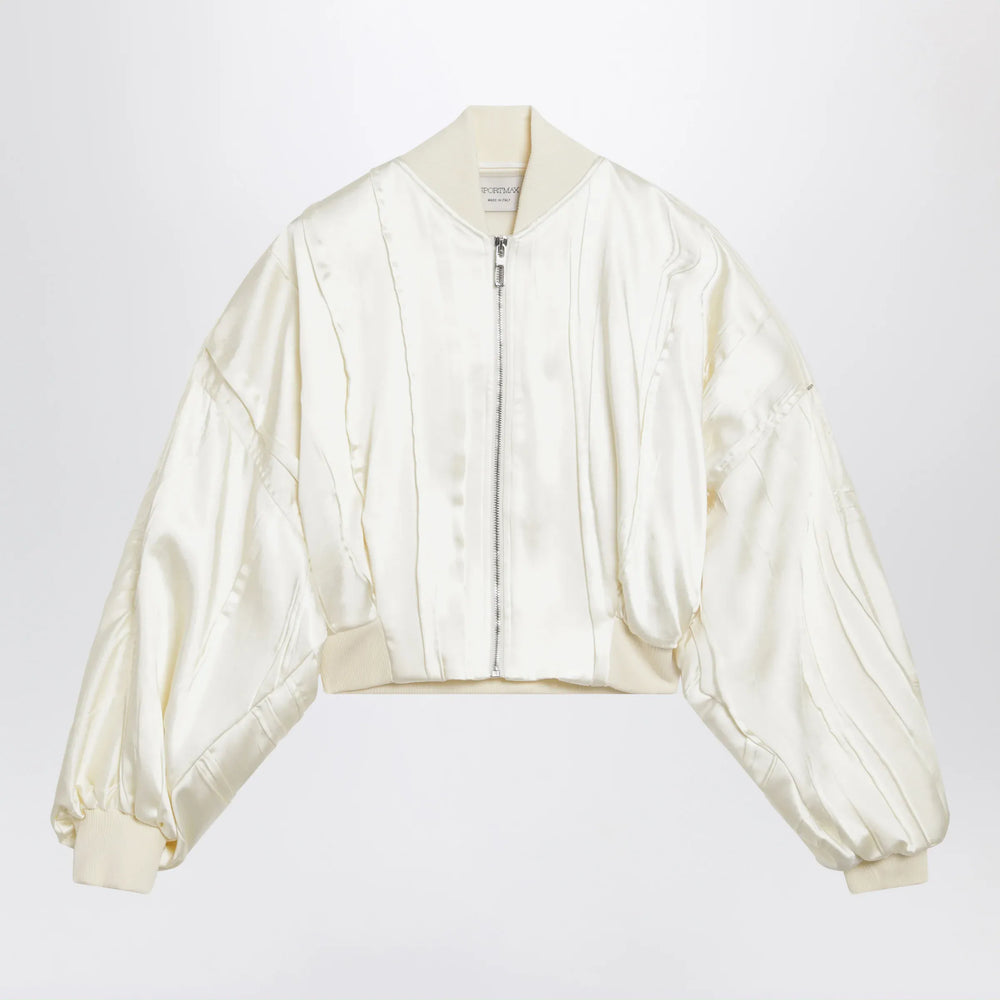 Sportmax - Ivory pleated satin bomber jacket Brand Coats & Jackets 42  IT