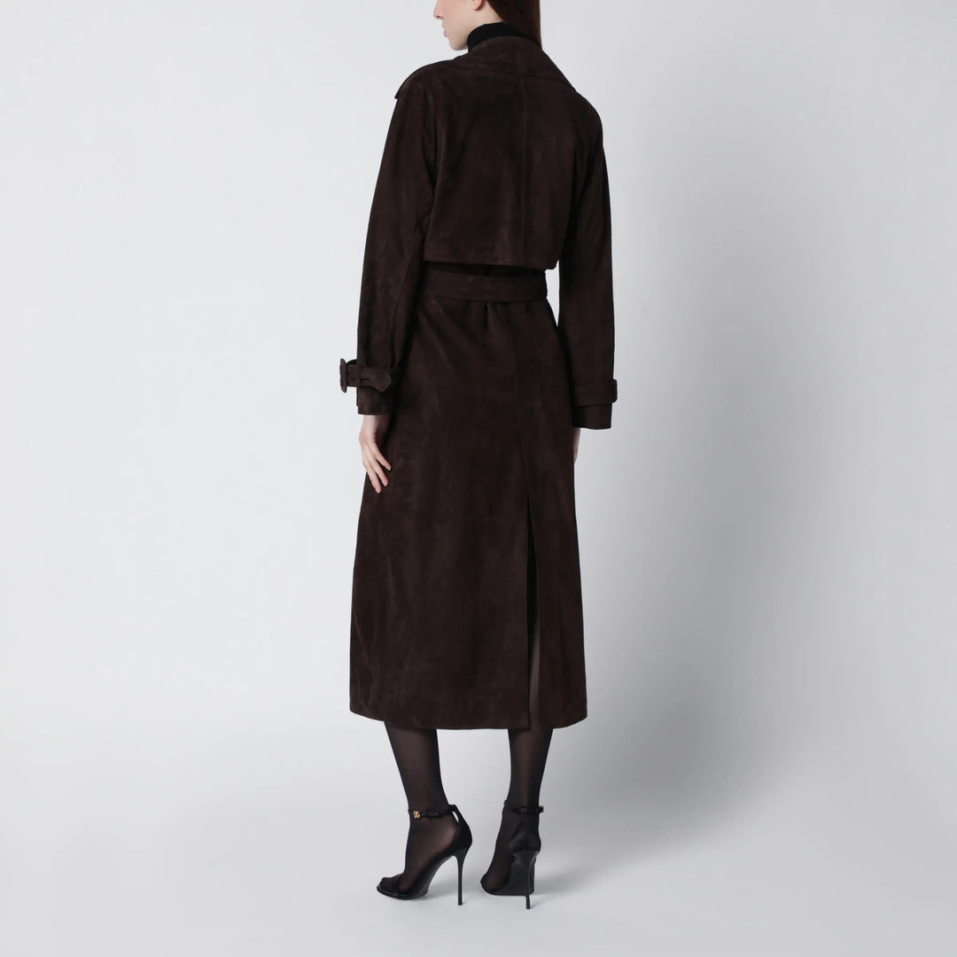 Sword 6644 - Brown double-breasted suede trench coat Brand Coats &amp; Jackets