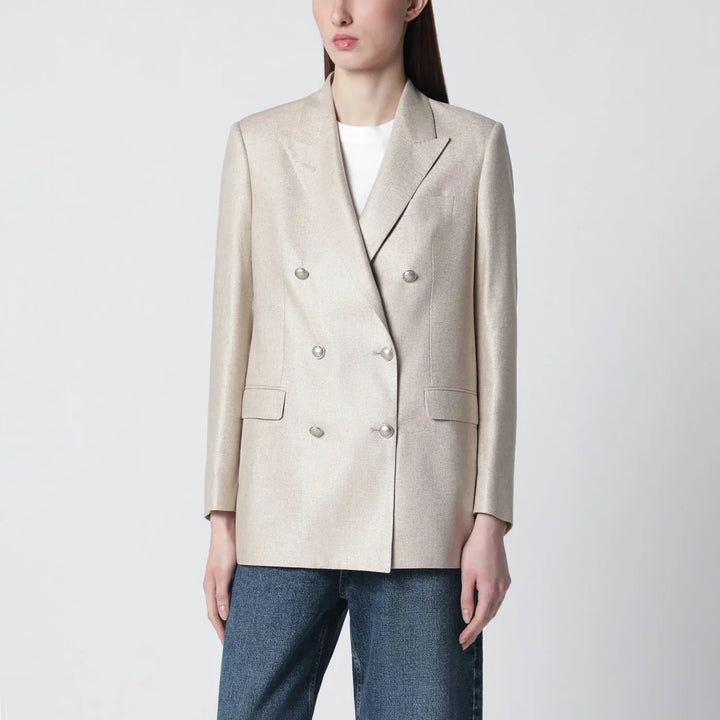 Tagliatore - Beige silk double-breasted jacket Brand Coats &amp; Jackets 42  IT