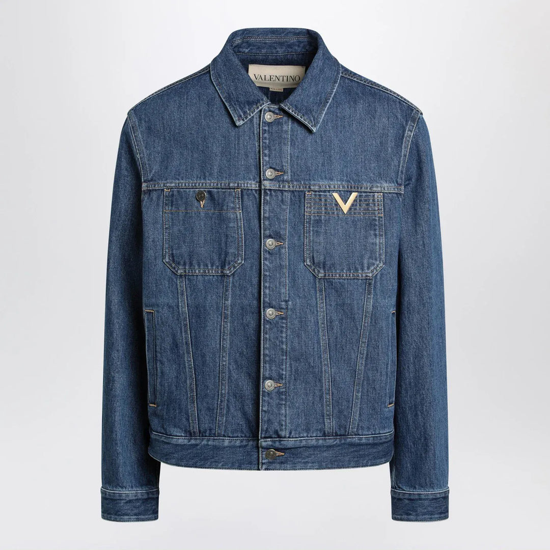 Valentino - Blue denim jacket with Vgold detail Brand Coats &amp; Jackets 48 IT