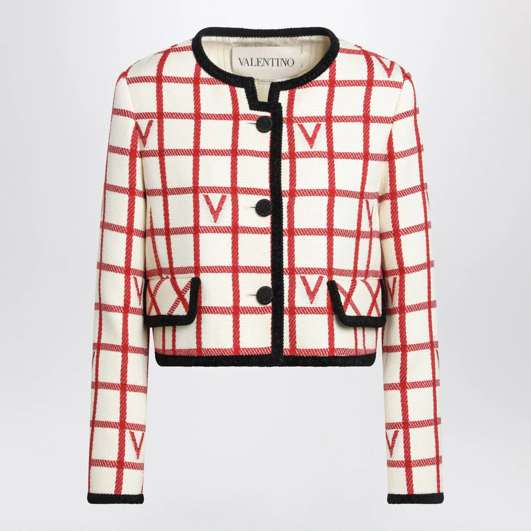 Valentino - Ivory jacket with Check Vlogo pattern Brand Coats &amp; Jackets 42  IT