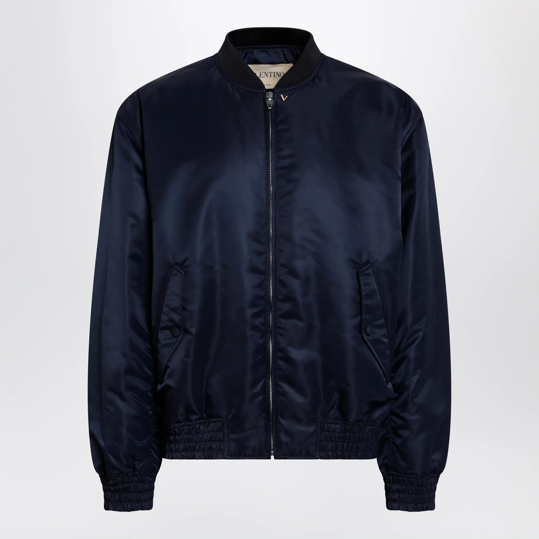 Valentino - Shiny navy blue zip-up bomber jacket with Vlogo Brand Coats &amp; Jackets 46 IT