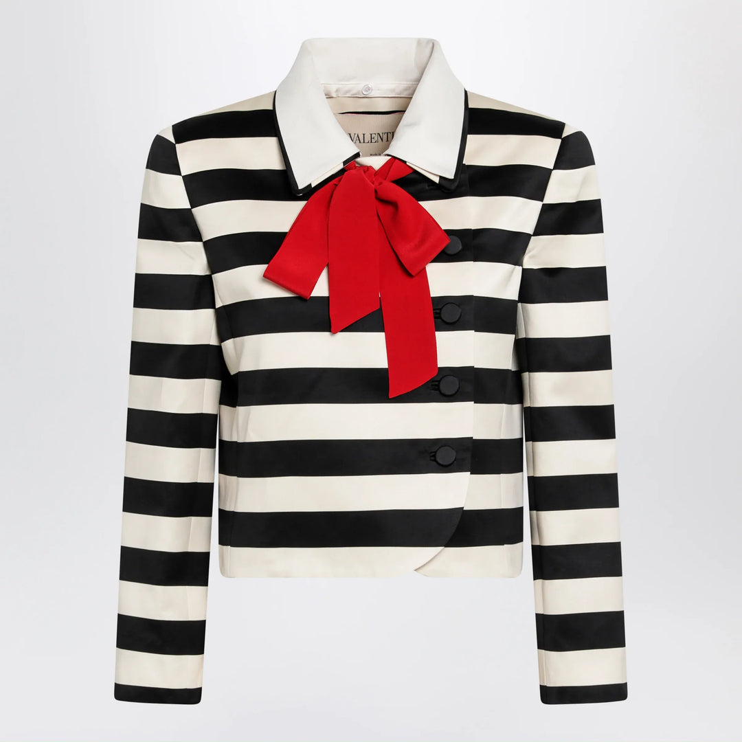 Valentino - Vanilla/black striped jacket with maxi bow Brand Coats &amp; Jackets 40  IT