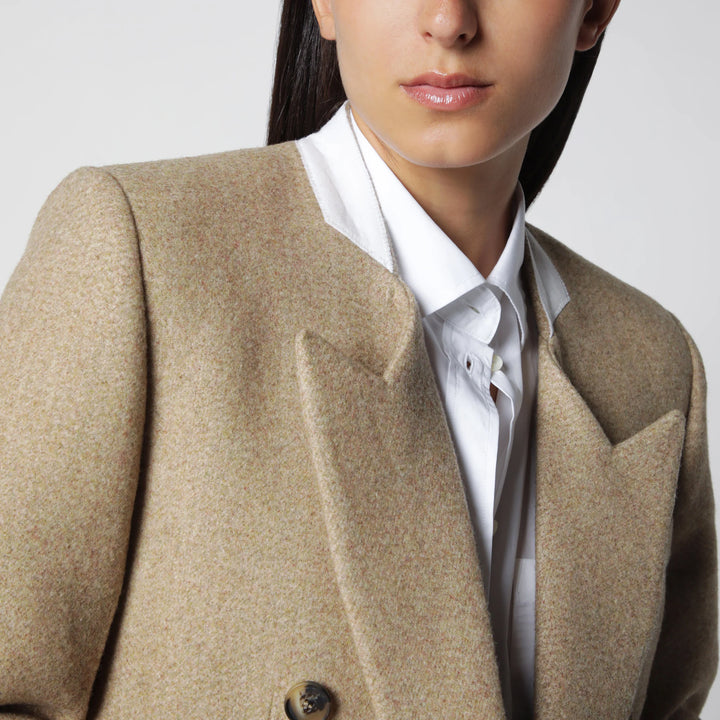 Victoria Beckham - Beatrice Double-Breasted Jacket in Camel Wool Brand Coats &amp; Jackets 6 UK