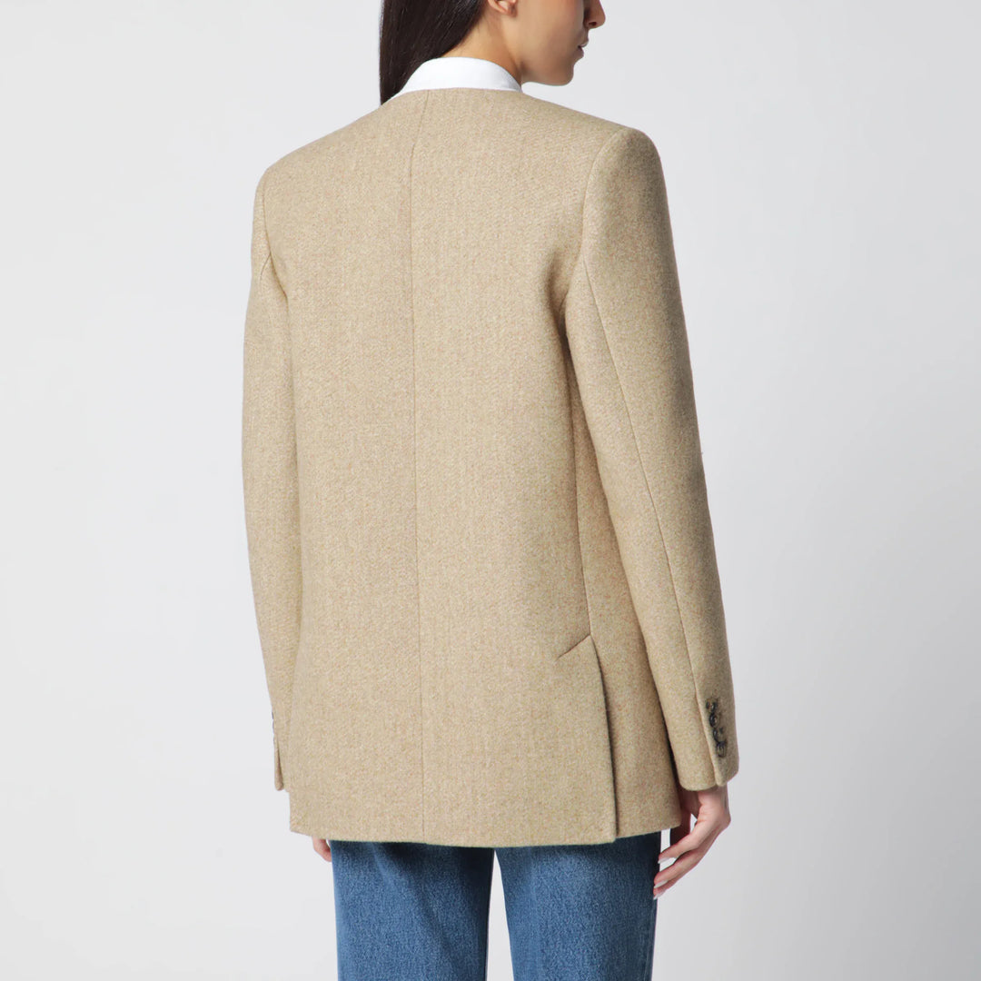Victoria Beckham - Beatrice Double-Breasted Jacket in Camel Wool Brand Coats &amp; Jackets 6 UK