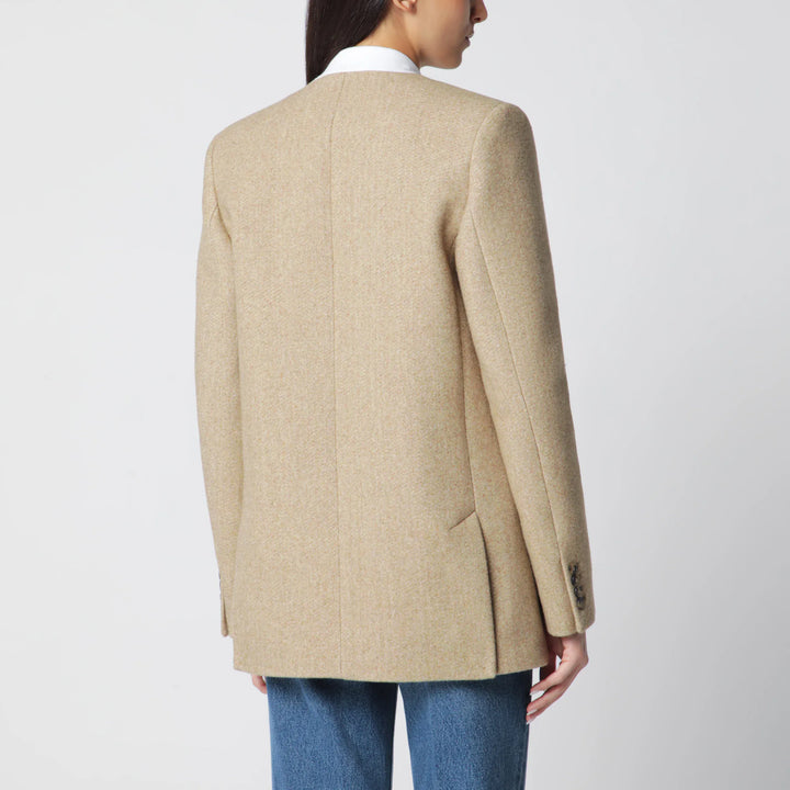 Victoria Beckham - Beatrice Double-Breasted Jacket in Camel Wool Brand Coats &amp; Jackets 6 UK