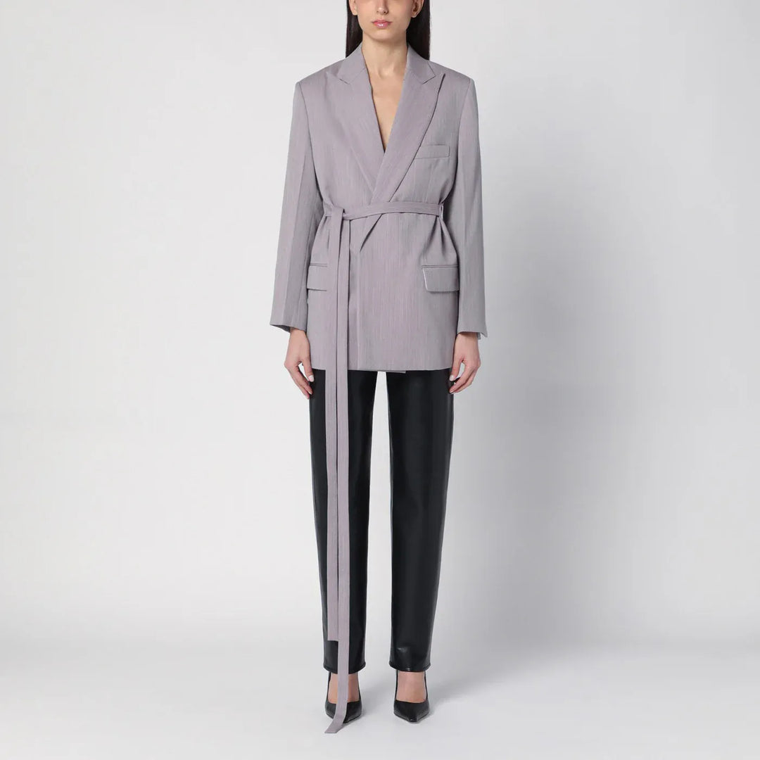 Victoria Beckham - Light grey wool jacket with belt Brand Coats &amp; Jackets 12 UK