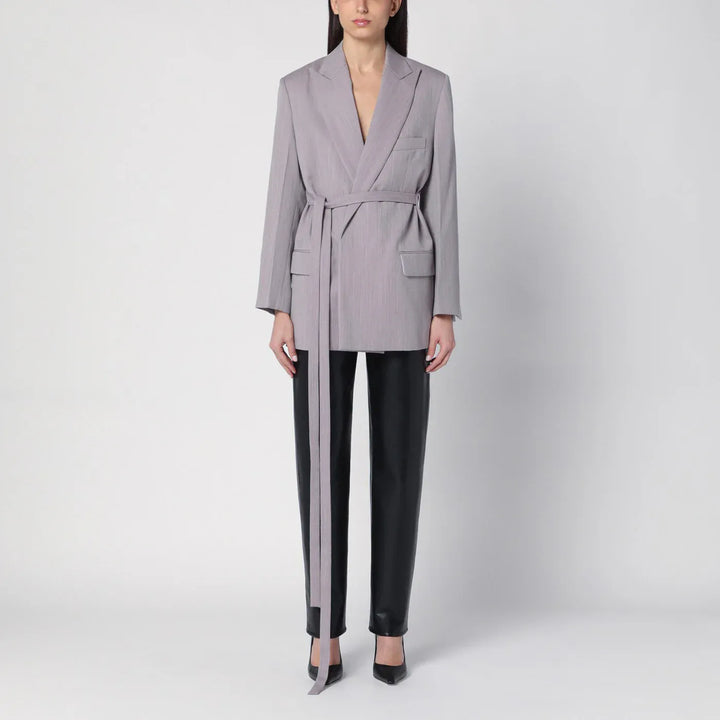 Victoria Beckham - Light grey wool jacket with belt Brand Coats &amp; Jackets 12 UK