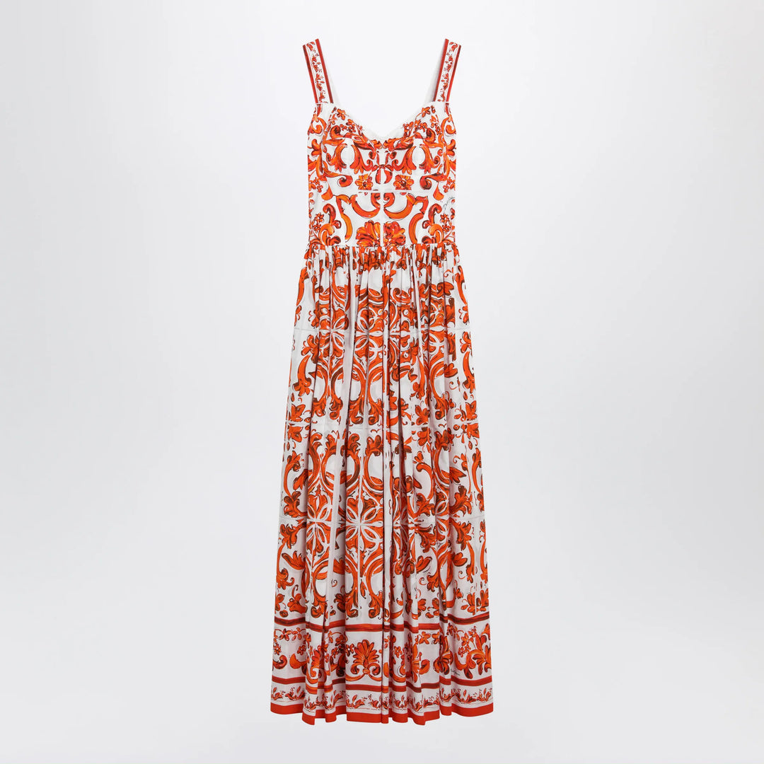 Dolce&amp;Gabbana - Maiolica-print poplin maxi dress in orange cotton Brand 40  IT