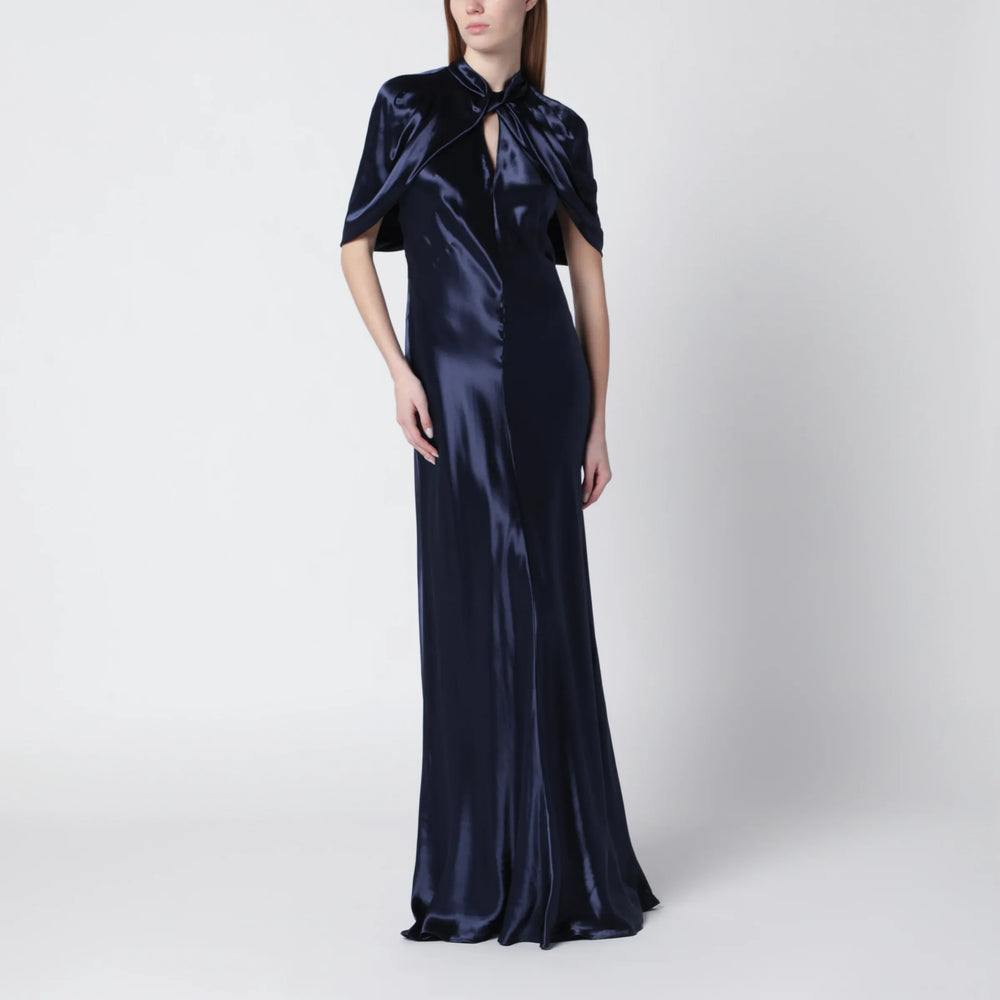 Alberta Ferretti - Long blue dress in shiny satin Brand Dresses 46  IT