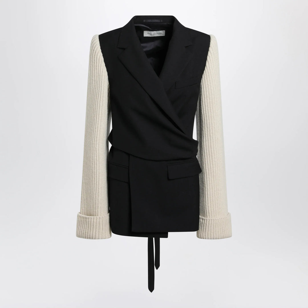Dries Van Noten - Black/white jacket with ribbed knit sleeves Brand 34  FR