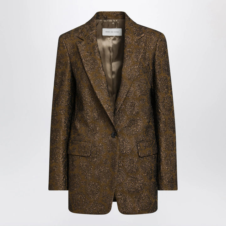 Dries Van Noten - Khaki single-breasted jacket with floral jacquard pattern Brand 36  FR