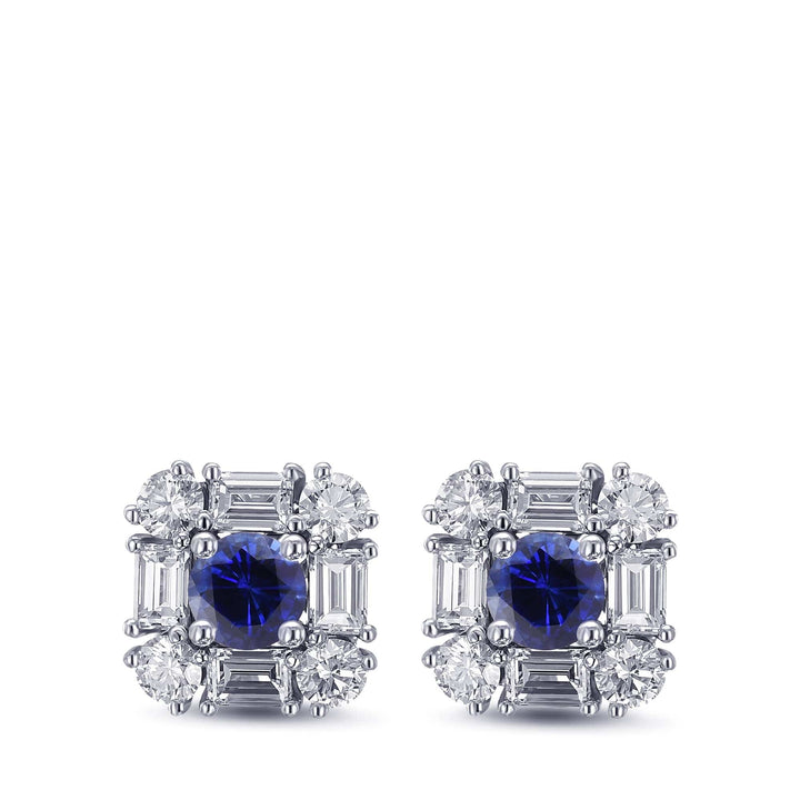 Blue Round Sapphire &amp; Diamond Halo Stud Earrings Brand Earrings