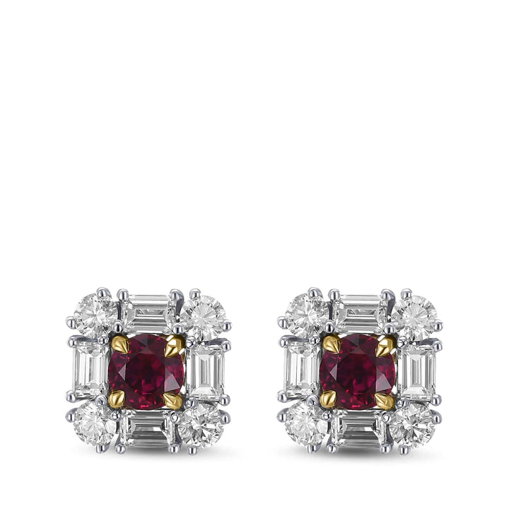 Extraordinary Round Red Ruby and Diamond Halo Stud Earrings Brand Earrings