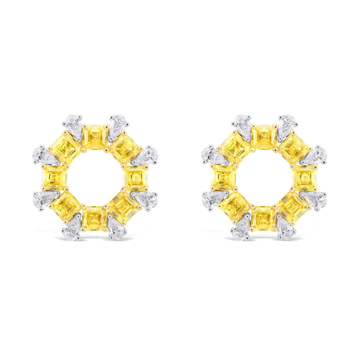 Fancy Intense Yellow Asscher and Pear Diamond Earrings. Brand Earrings
