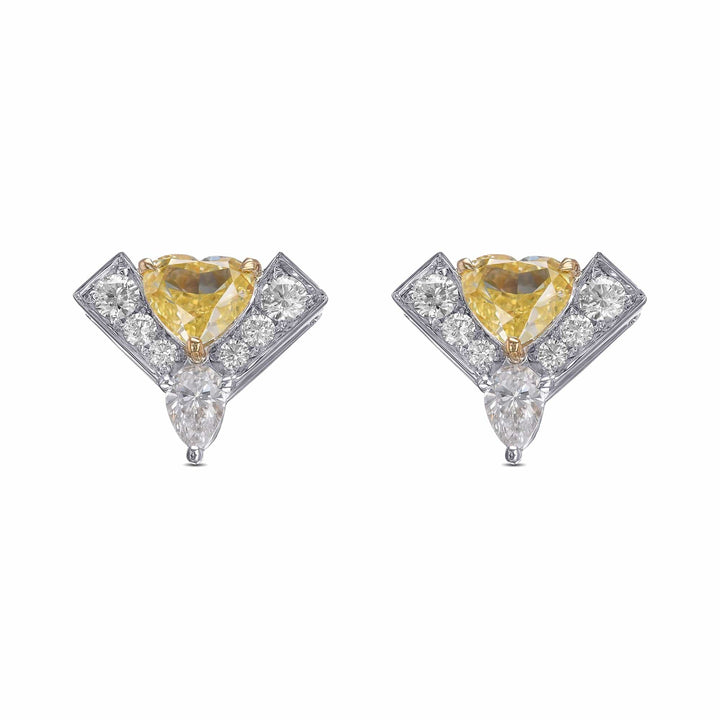Fancy Intense Yellow Heart and White Diamond Leibish Logo Pave Earrings Brand Earrings