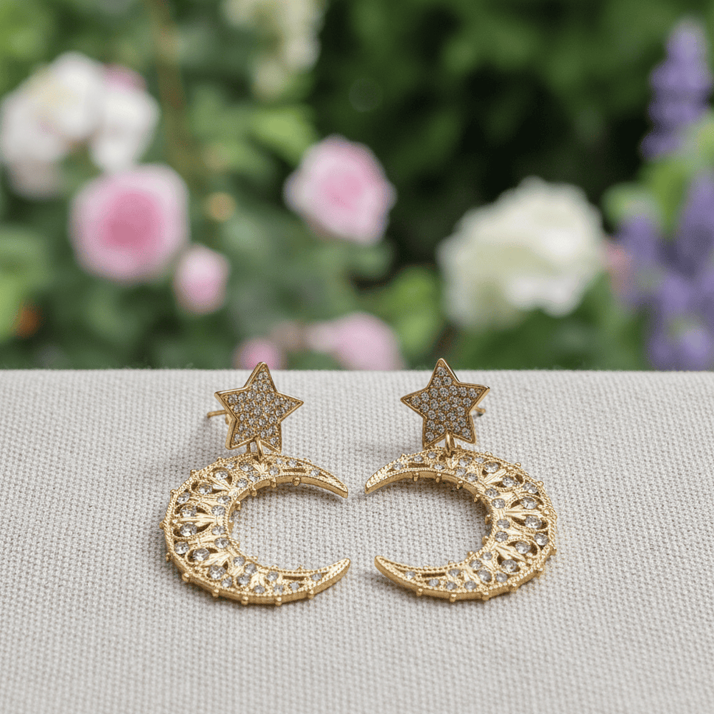 Giora' Earrings Moon Shape Star With Swarovski Crystals Brand Earrings
