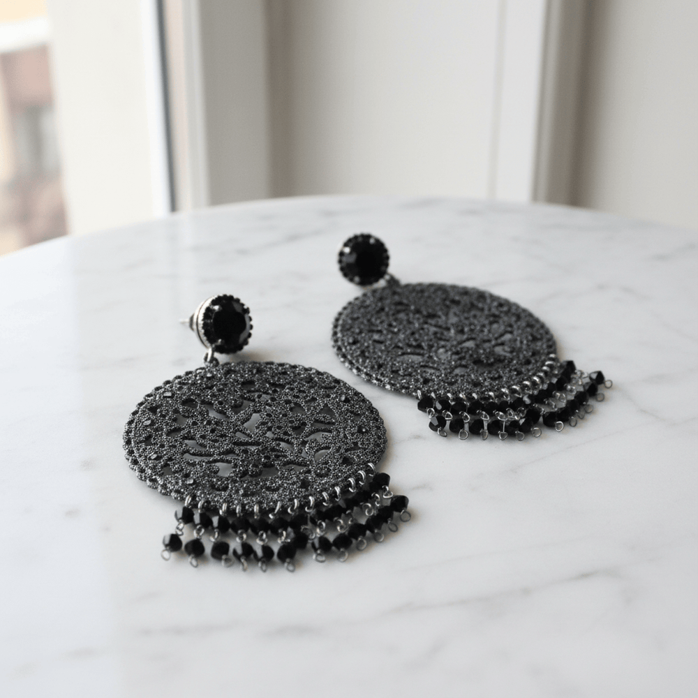 Giora' Earrings with Black Glitter and Swarovski Crystal Brand Earrings