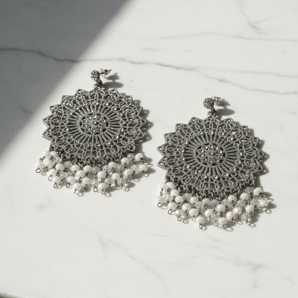 Giora Earrings with Silver Glitter and Swarovski Crystal Brand Earrings