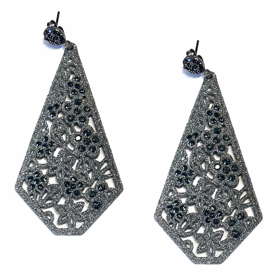 Giora Earrings Giora' Rhombus Earrings Black Glitter and Swarovski Crystal Brand