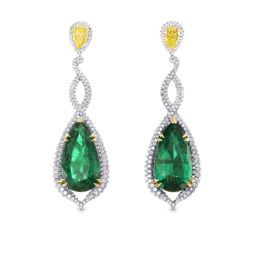 Green Zambian Emerald &amp; Canary Yellow Diamond Drop Earrings Brand Earrings