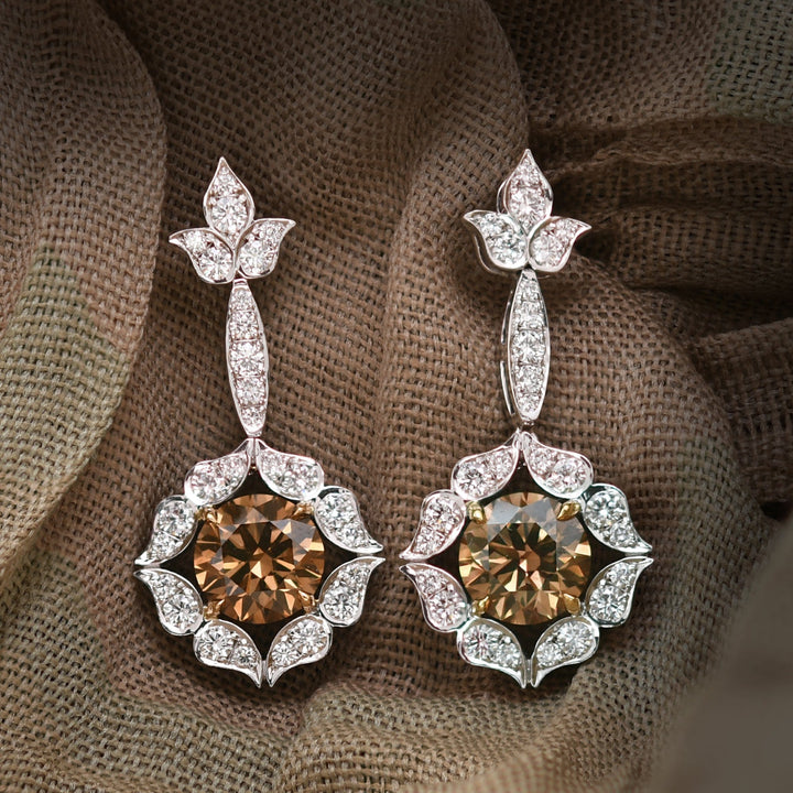 LEIBISH 2.79ct Fancy Brown Diamond Drop Halo Earrings Brand Earrings