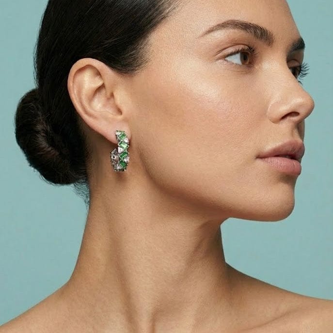 LEIBISH Green Tourmaline &amp; Diamond Hoop Earrings Brand Earrings