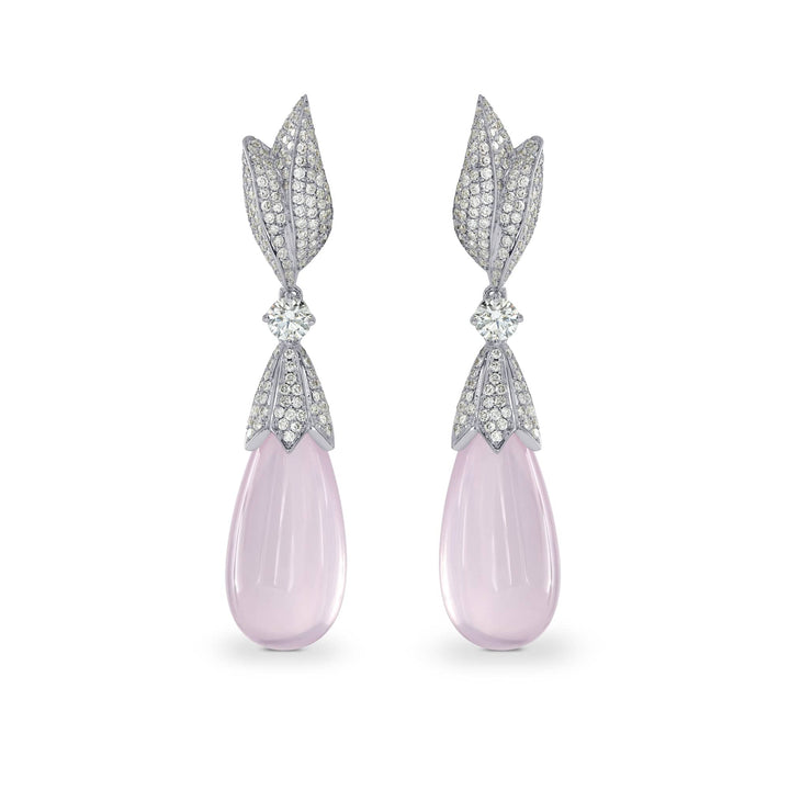 Rose Quartz and  Diamond Drop Earrings Brand Earrings