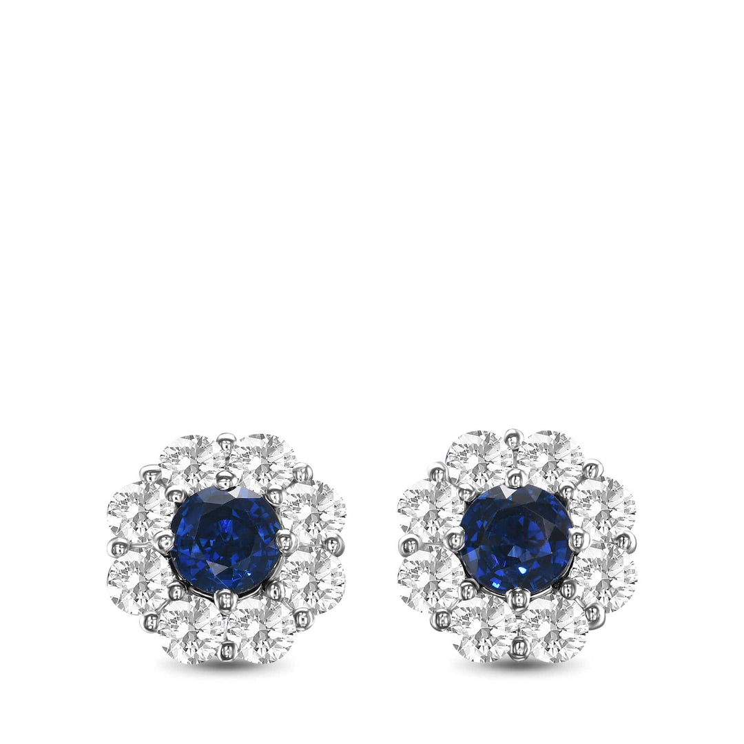 Round Blue Sapphire and Diamond Halo Earrings Brand Earrings