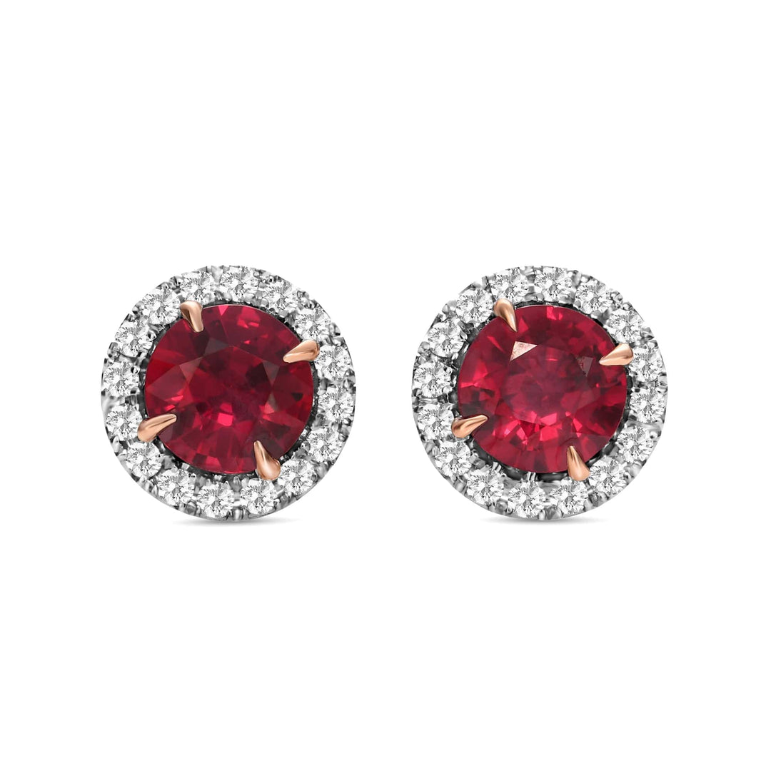 Round Red Ruby and Diamond Halo Earrings Brand Earrings