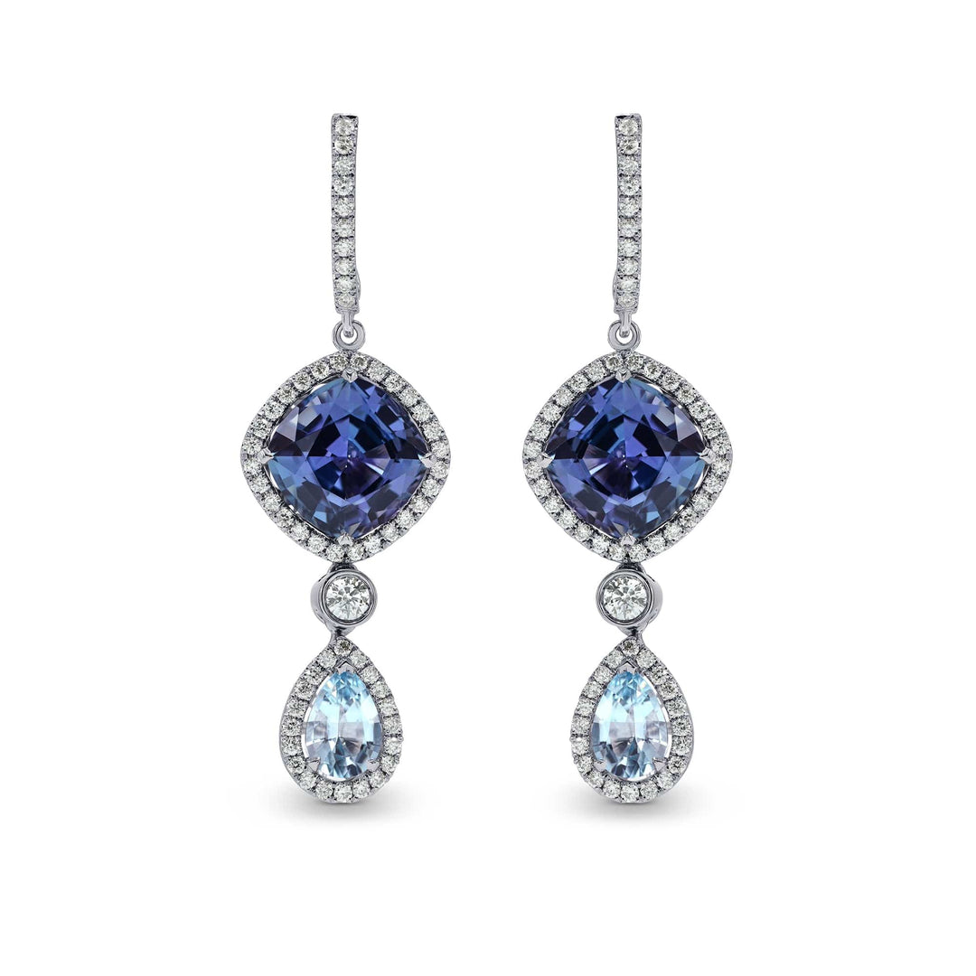 Tanzanite and Aquamarine Diamond Drop Earrings Brand Earrings