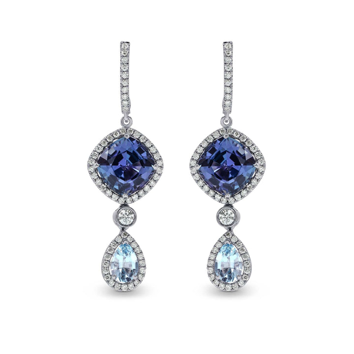 Tanzanite and Aquamarine Diamond Drop Earrings Brand Earrings