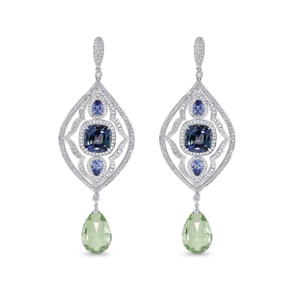 Tanzanite and Aquamarine Drop Diamond Earrings Brand Earrings