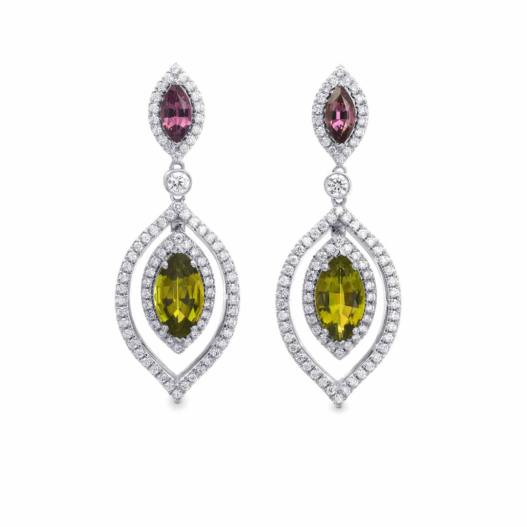 Tsavorite, Tourmaline &amp; Diamond Drop Earrings Brand Earrings
