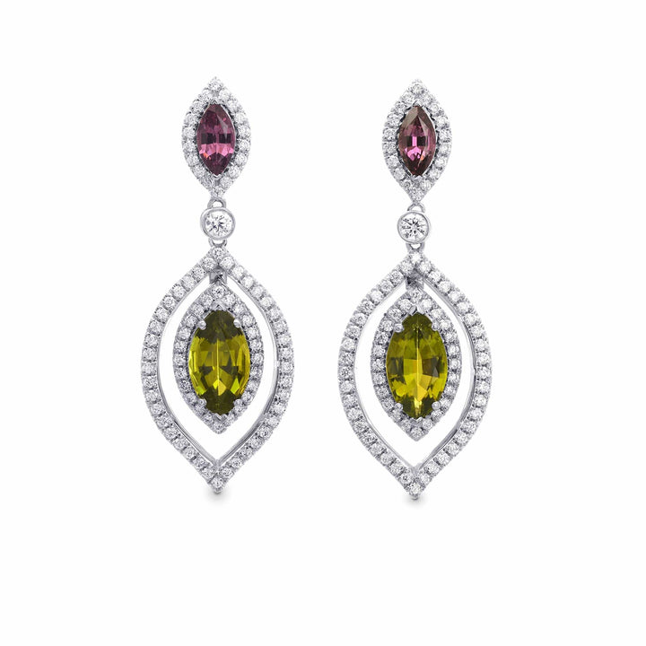Tsavorite, Tourmaline &amp; Diamond Drop Earrings Brand Earrings
