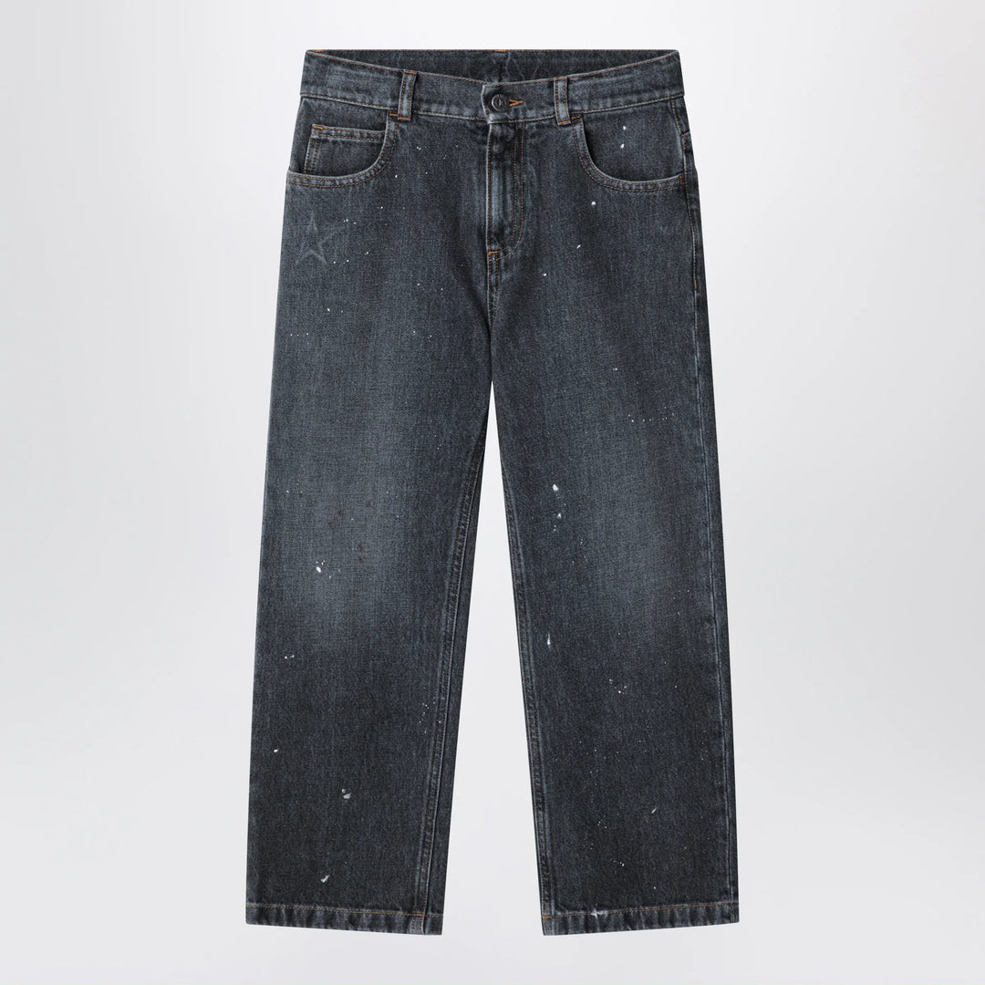 Golden Goose - Black jeans in faded denim with splashes Brand 6Y