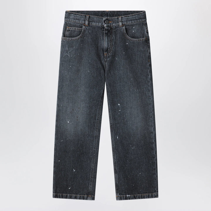 Golden Goose - Black jeans in faded denim with splashes Brand 6Y