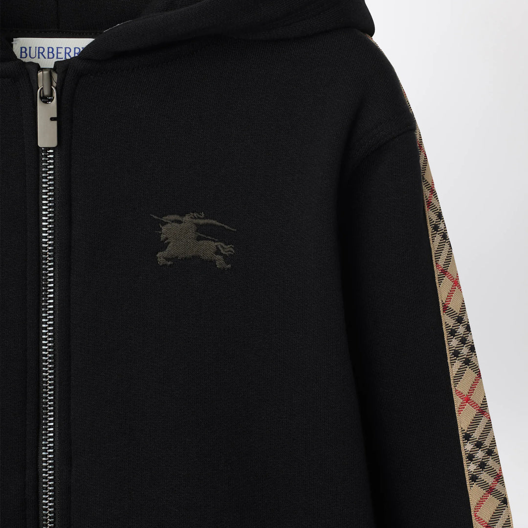 Burberry - Black sweatshirt with Check motif detail Brand Hoodie