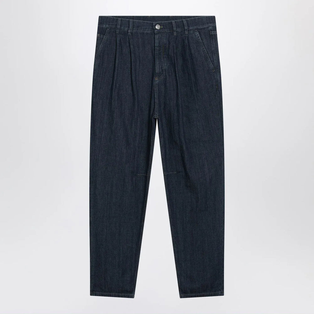 Brunello Cucinelli - Slim-fit jeans with pleats in blue denim Brand Jeans 48 IT